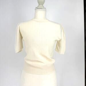 Vintage 1960s Hi-Bulk Ivory Cream Mock Neck Knit Sweater Top Women Small XS